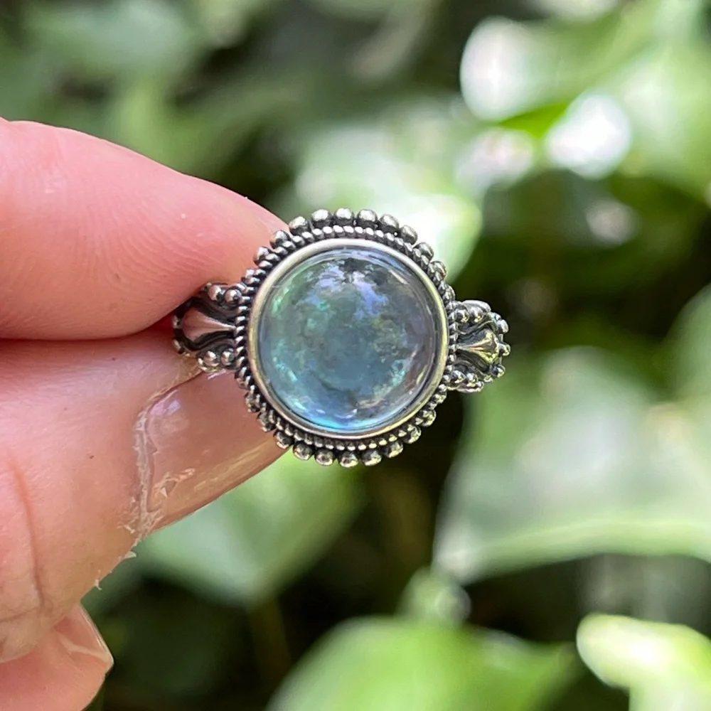 Sterling silver 925‎ stamped adjustable round aquamarine ring 0130